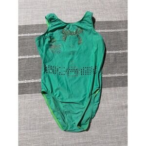 Destira St Patrick's day  Teal Green Rhinestone Bow Gymnastics Leotard